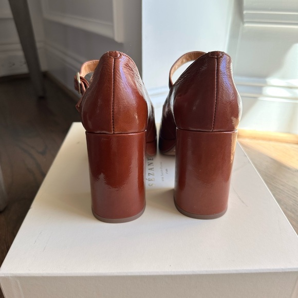 NIB Sezane Georgia Brown Patent Leather Mary Janes Platform Heels Pumps 37 - Picture 6 of 8